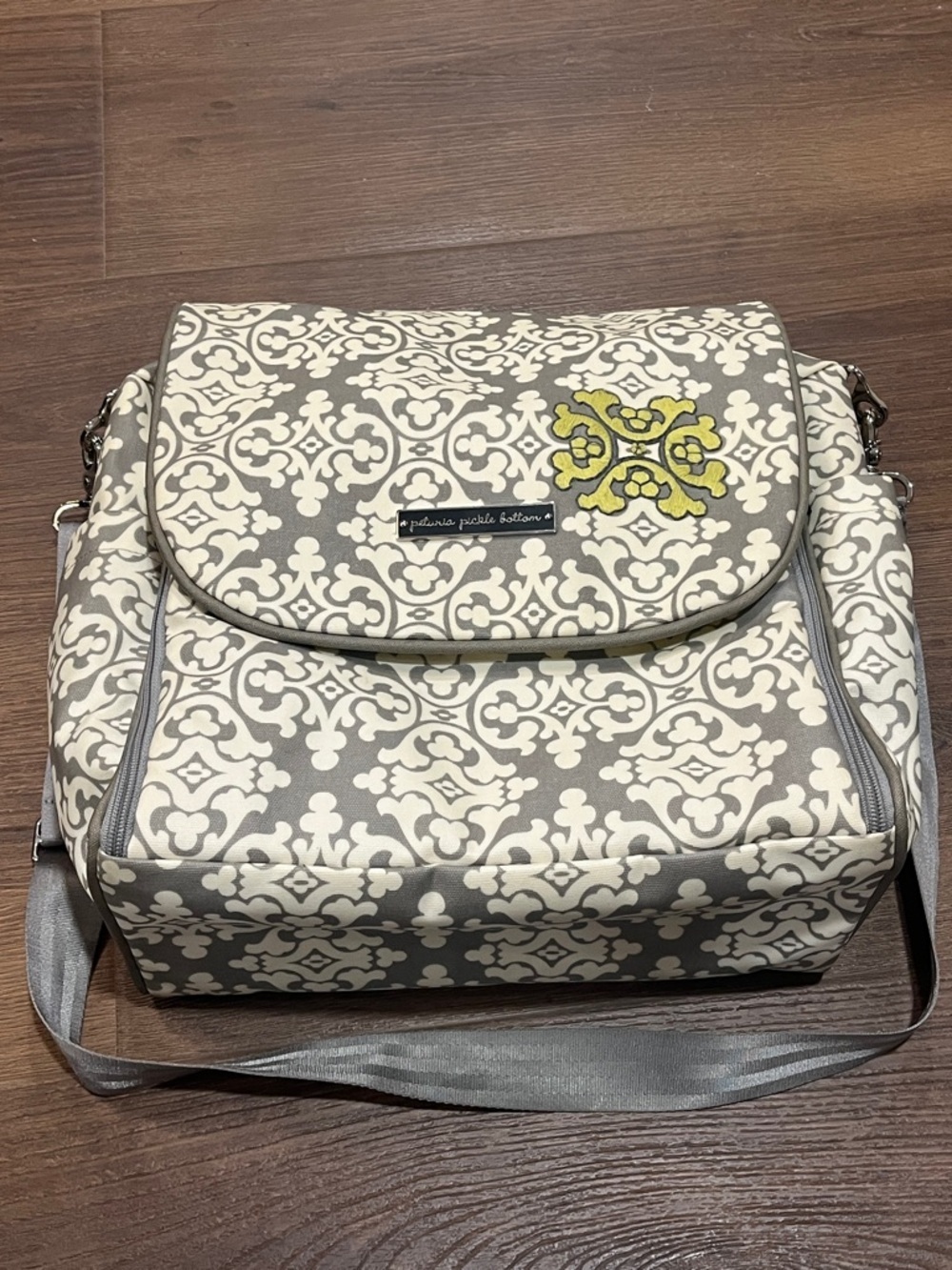 Petunia Pickle Bottom | Breakfast at Berkshire diaper bag backpack gray tote